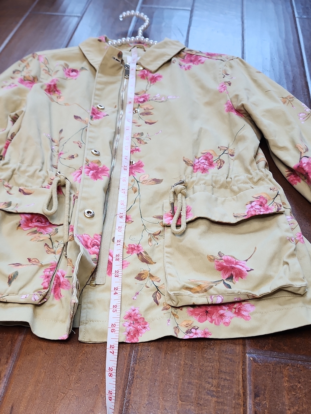A Loves A Womens Light Olive Green Pink Floral Print Utility Jacket - Picture 11 of 14